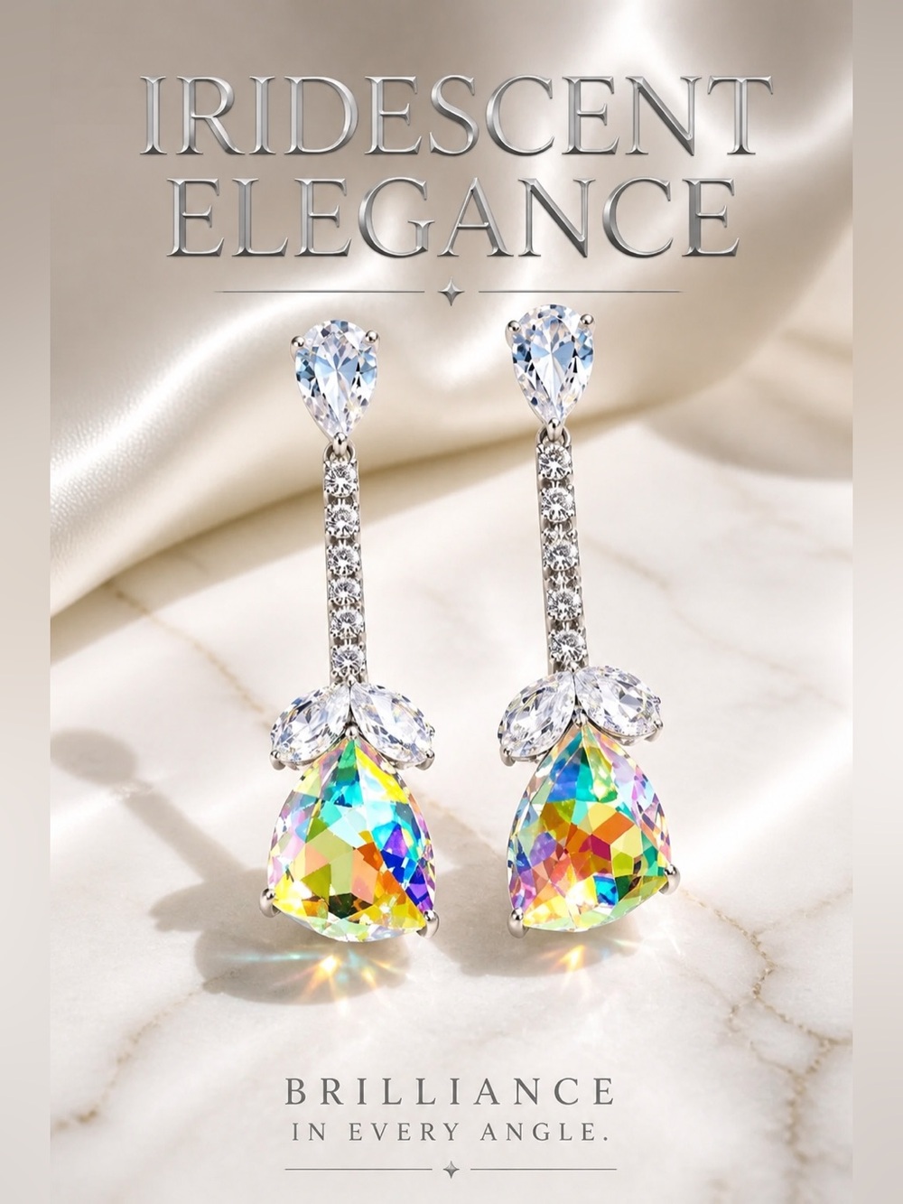 Iridescent Teardrop Crystal Drop Earrings - Women Jewelry
